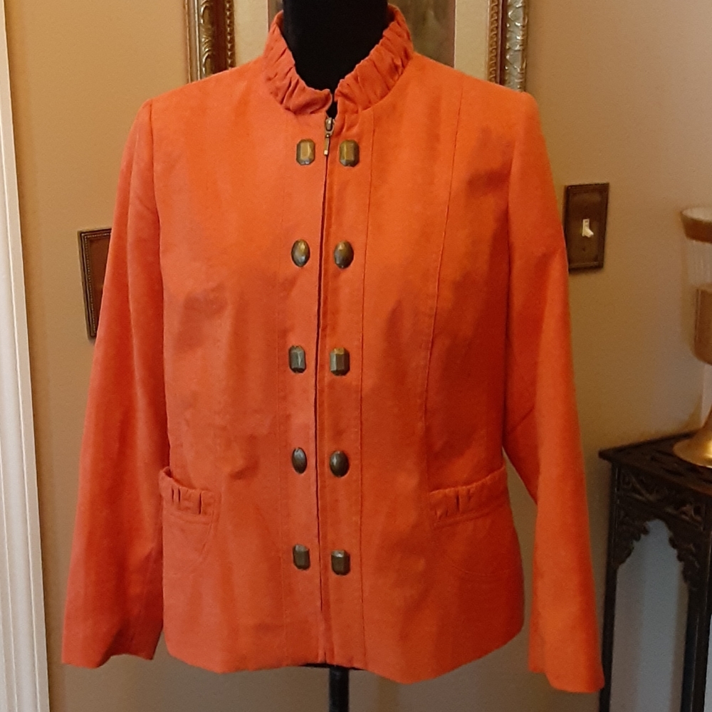 Tan Jay suede look orange jacket short jacket fully gold embellishments 8P EUC…